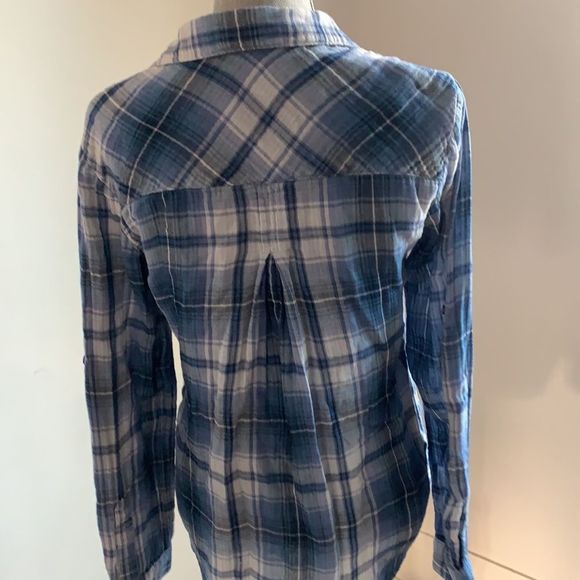 Anthropologie Cloth & Stone blue and white plaid cotton blouse - Picture 4 of 6